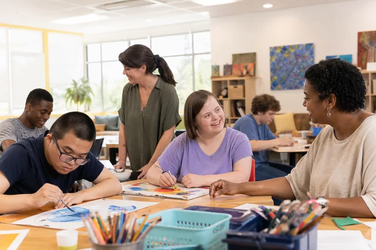 Participants taking part in a supported group day activity at an autism care center